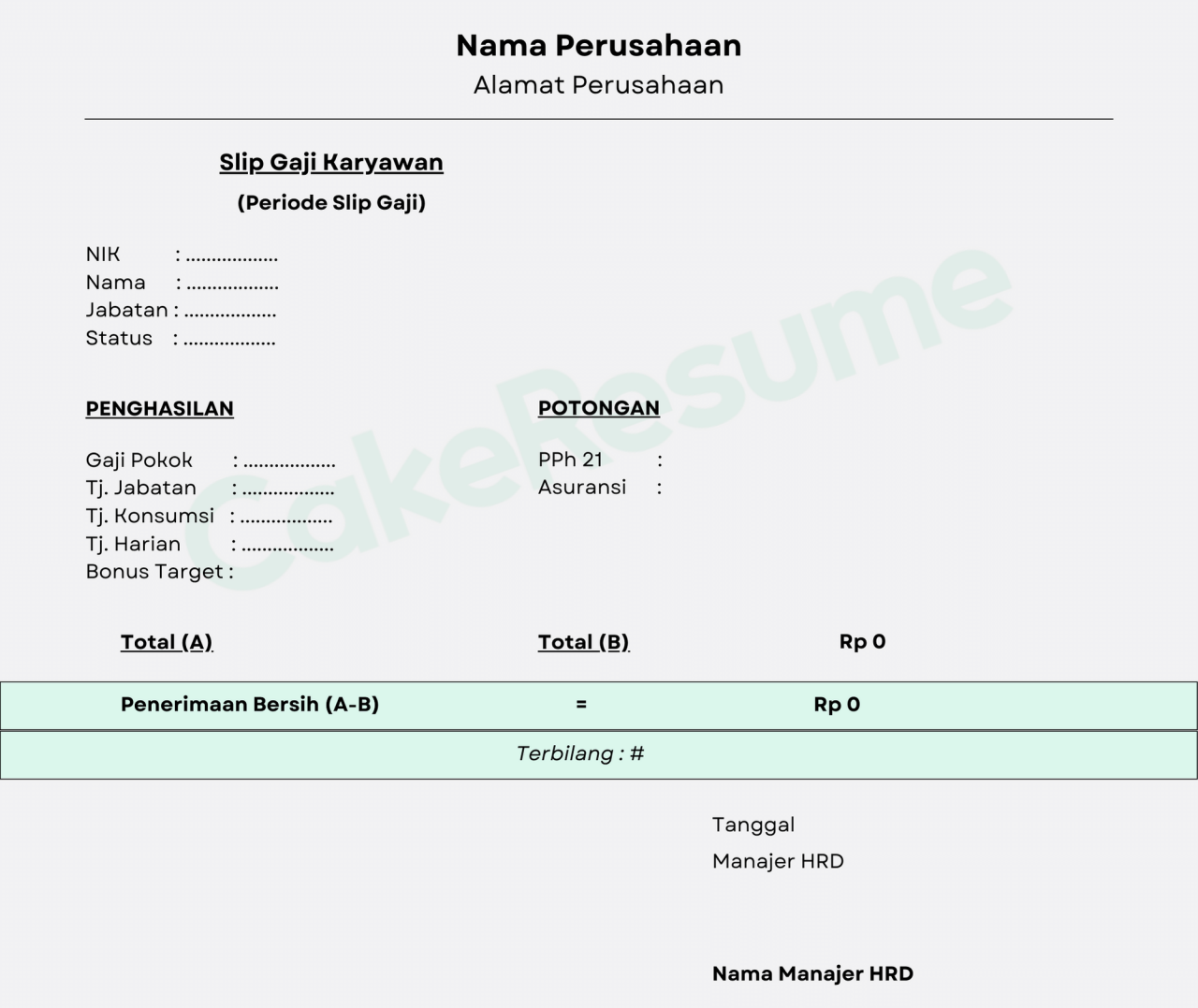 Contoh slip gaji bank bni